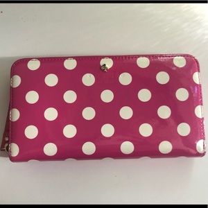 Long Kate Spade Pink Polka Dot Wallet